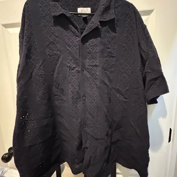 American Eagle Outfitters Dark Blue Eyelet Shirt - Picture 1 of 3